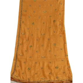 Sanskriti Vintage Long Dupatta Stole Pure Silk Saffron Hand Beaded Wrap Scarves