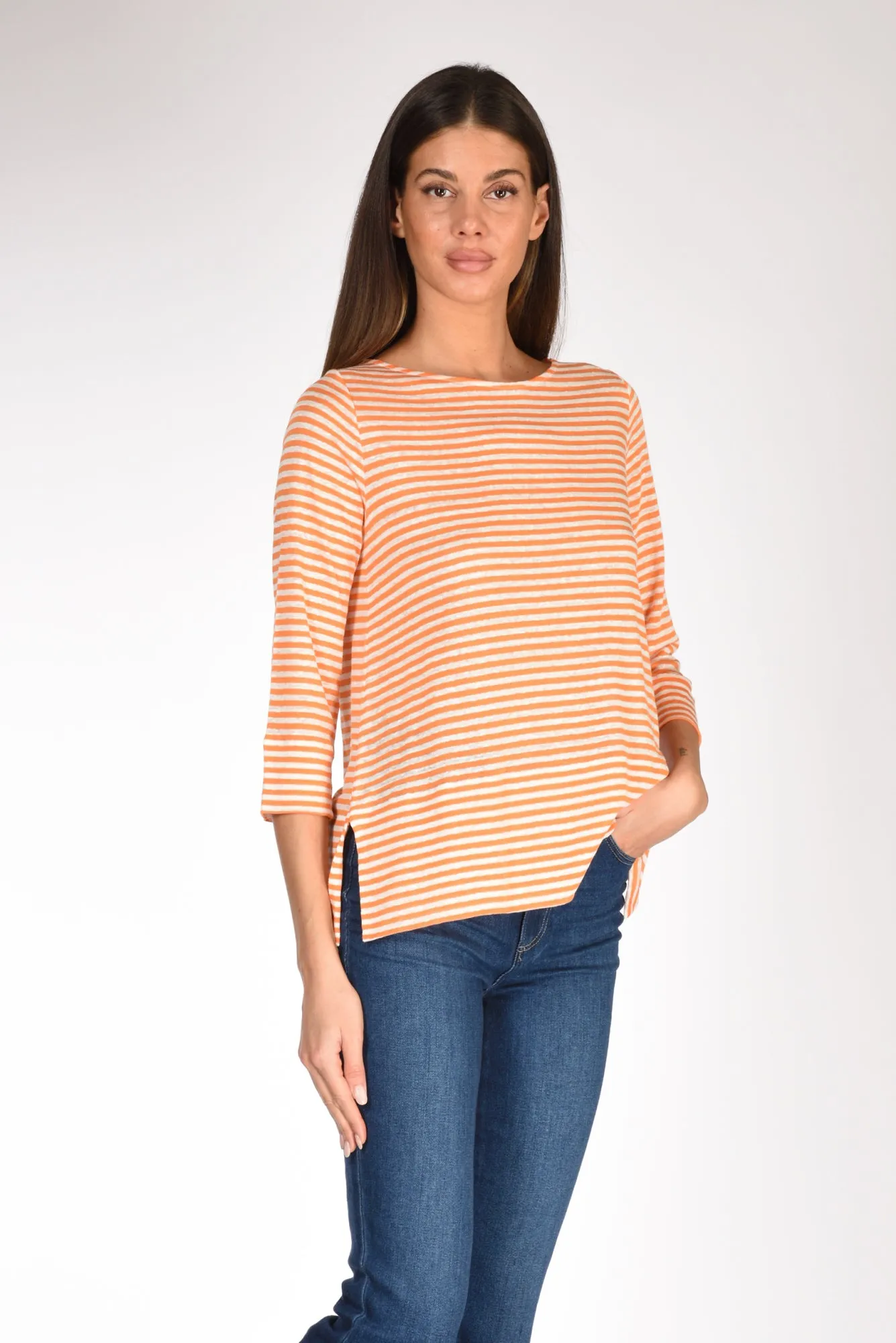 Shirt C Zero Tshirt Righe Arancio/bianco Donna