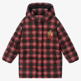 Teen Red Tartan Puffer Coat