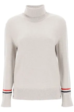 Thom Browne Turtleneck Sweatear With Tricolor Intarsia   Grey