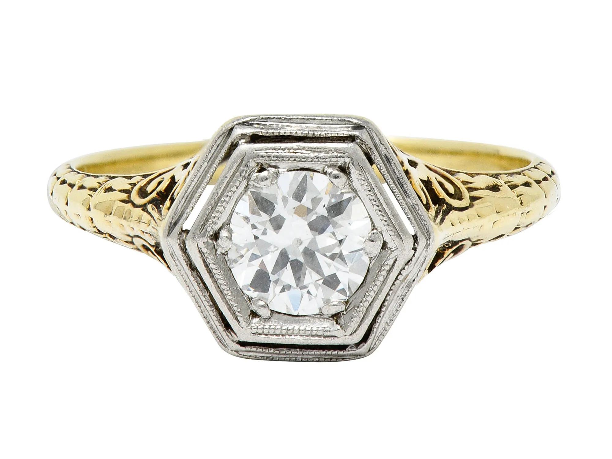 W.W. Fulmer Antique 0.70 CTW Diamond Platinum-Topped 14 Karat Gold Edwardian Engagement Ring