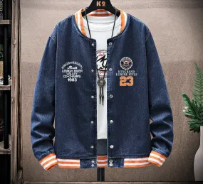 Xituodai New Arrival Letter Rib Sleeve Cotton Print Fashion Logo Single Breasted Casual Bomber Baseball Denim Jacket Loose Coat